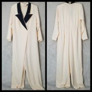 NWT Eloquii Cream Draped Front Tuxedo Style Cropped Long Sleeve Jumpsuit Size 14